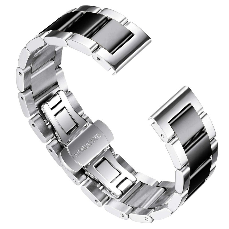 BINLUN Thick Stainless Steel Watch Band Metal Heavy Polished Matte Brushed Finish Watch Strap Replacement for Men Women 16mm/18mm/20mm/21mm/22mm/23mm/24mm/26mm(Polished Silver and Black,26mm) - Image 2